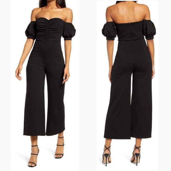 Lulus Pants - Lulu's Black Off Shoulder Jumpsuit